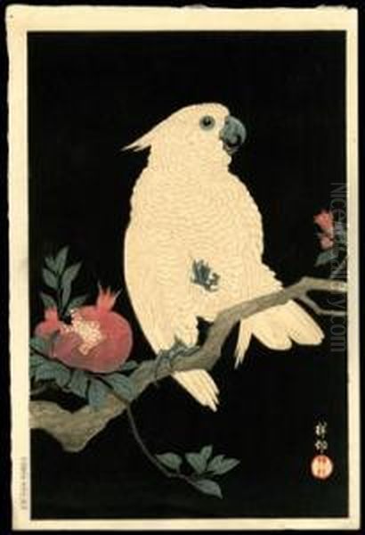 Parrot And Pomegranate Oil Painting by Ohara Koson