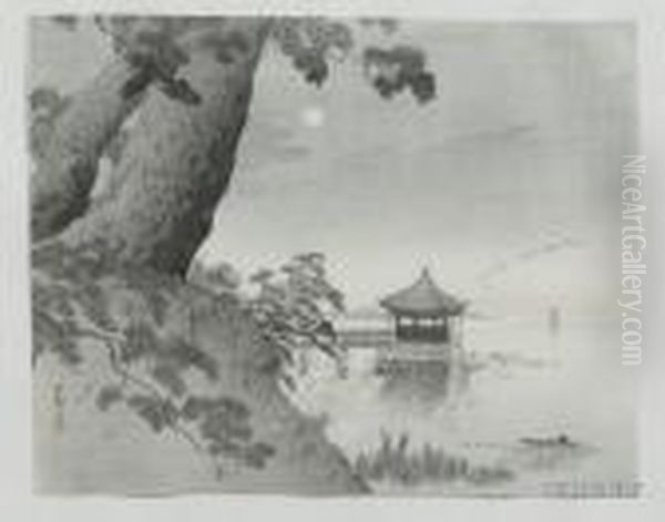 Pines Beside A Moonlit Bay Oil Painting by Ohara Koson