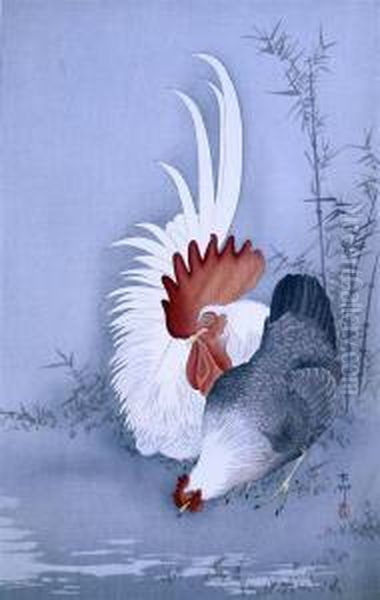 Chickens Oil Painting by Ohara Koson