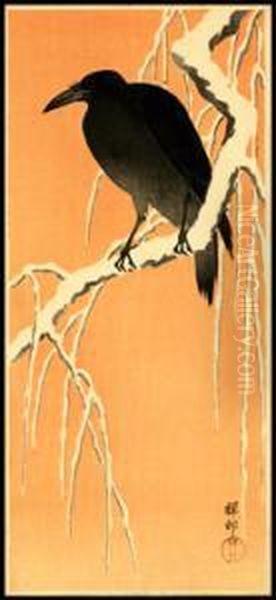 Carrion Crow On A Snow-covered Willow Branchat Dawn Oil Painting by Ohara Koson