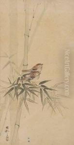 Two Birds And Bamboo Oil Painting by Ohara Koson