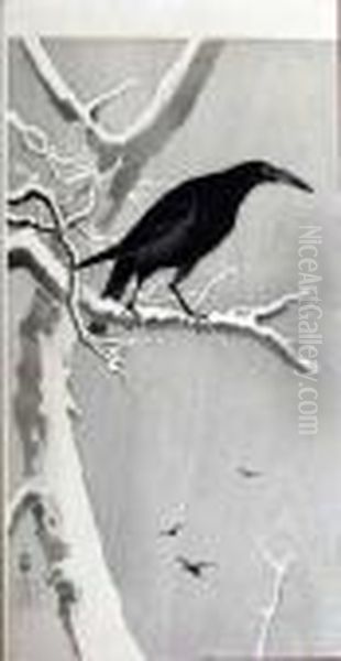 Crow On Snowy Branch Oil Painting by Ohara Koson