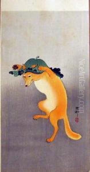 Dancing Fox Oil Painting by Ohara Koson