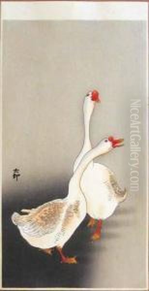 Two Geese Oil Painting by Ohara Koson