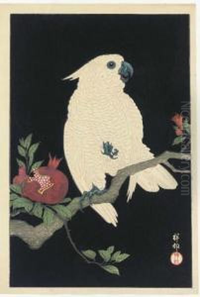 Cockatoo And Pomegranate Oil Painting by Ohara Koson