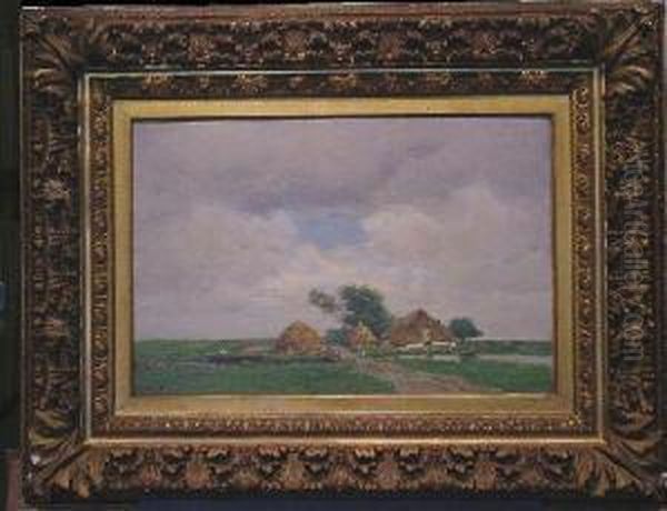 Farmhouse In Landscape Oil Painting by Frederick William Kost