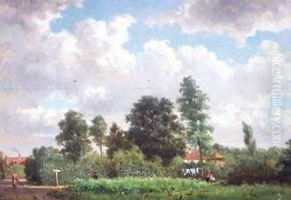 Dorfidyll Mit Zwiebelfeld Sowietier, Mensch- Und Baumstaffage Oil Painting by Anton Lodewijk Koster