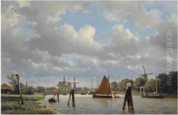 A River Landscape Near Haarlem Oil Painting by Everhardus Koster