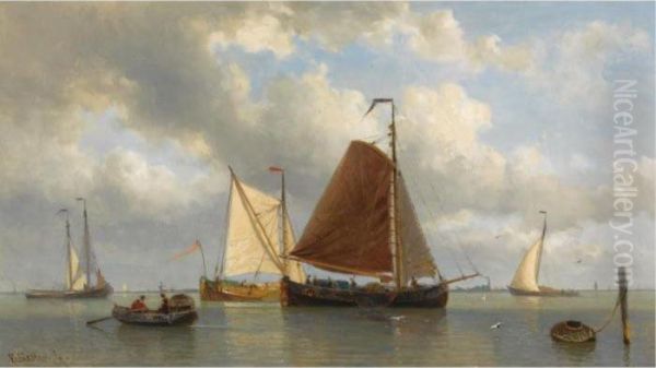 Shipping In A Calm Oil Painting by Everhardus Koster