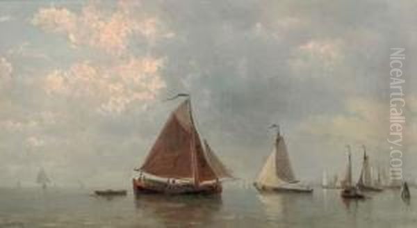 Sailing Vessels On A Calm Oil Painting by Everhardus Koster