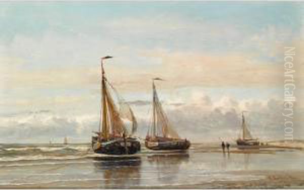 Bomschuiten On The Beach Oil Painting by Everhardus Koster