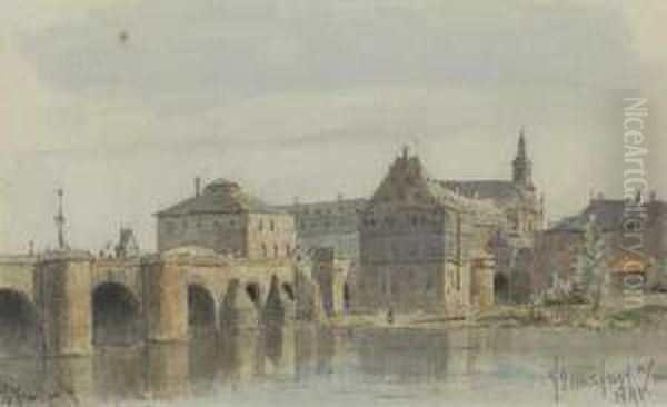 Blick Uber Die Alte Brucke Zum Deutschordenshaus Oil Painting by Everhardus Koster