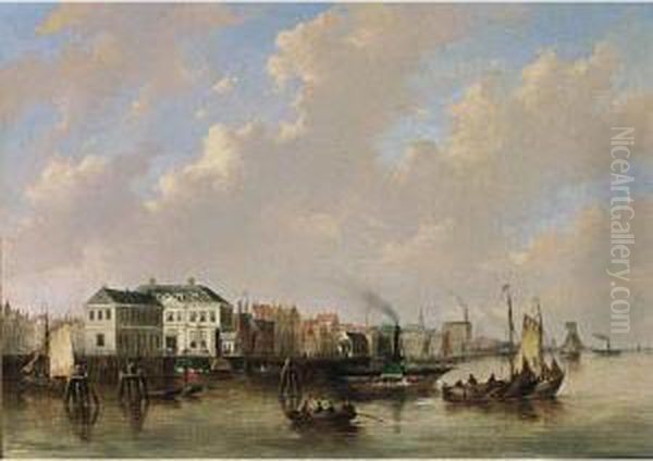 Shipping On The Ij, Amsterdam Oil Painting by Everhardus Koster