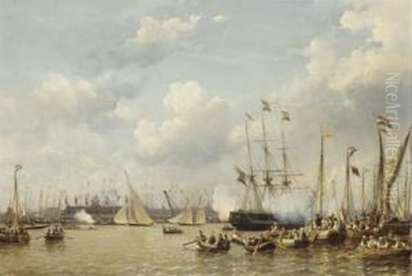 A Regatta On The Ij, Amsterdam Oil Painting by Everhardus Koster