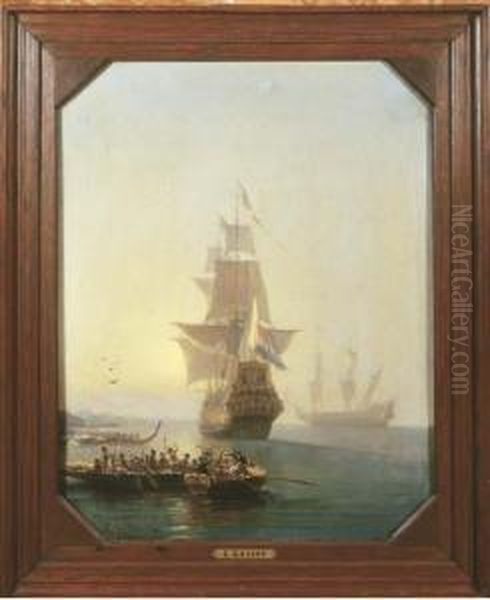 The Arrival Of A V.o.c. Ship In An African Harbour Oil Painting by Everhardus Koster