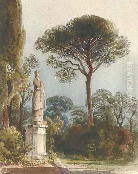 A statue in the gardens of the Villa Muti, Frascati Oil Painting by Harriet Cheney