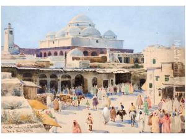 Tunis, 
Bab-souika Oil Painting by Jeno, Eugene Koszkol