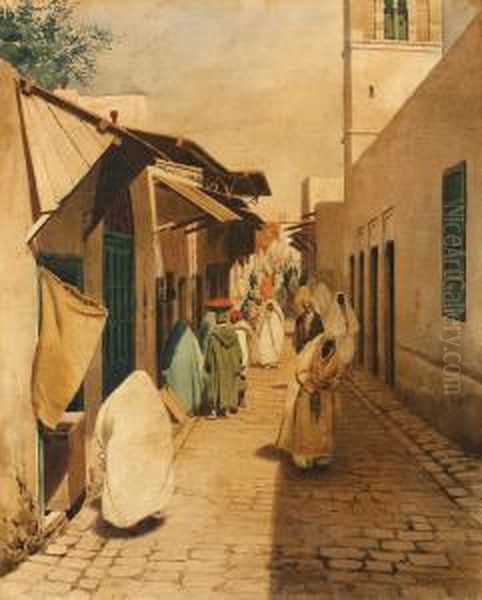 Tunisian Bazar Oil Painting by Jeno, Eugene Koszkol