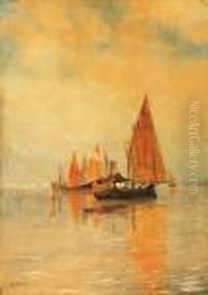 Sails In Venice Oil Painting by Jeno, Eugene Koszkol