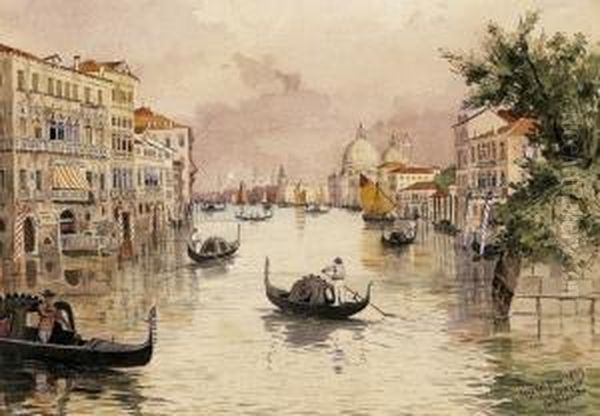 Venice Scene With Gondolas Oil Painting by Jeno, Eugene Koszkol