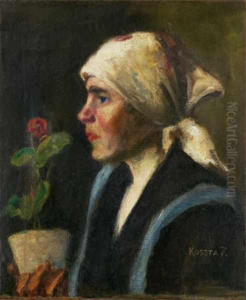 Annuska Viragcsereppel Oil Painting by Jozsef Koszta