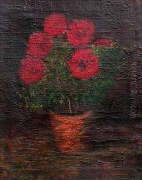 Bouquet Of Red Flowers Oil Painting by Jozsef Koszta