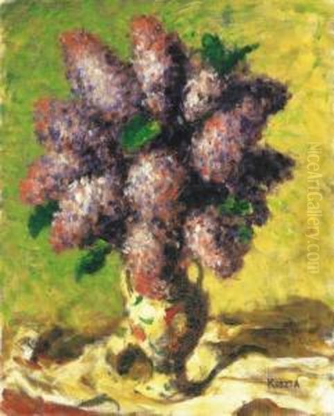 Violet Lilacs Oil Painting by Jozsef Koszta