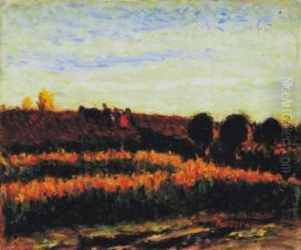 Twilight In The Fields, 1910s Oil Painting by Jozsef Koszta