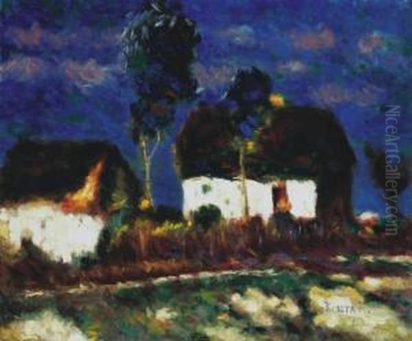 Sunlit Houses Oil Painting by Jozsef Koszta