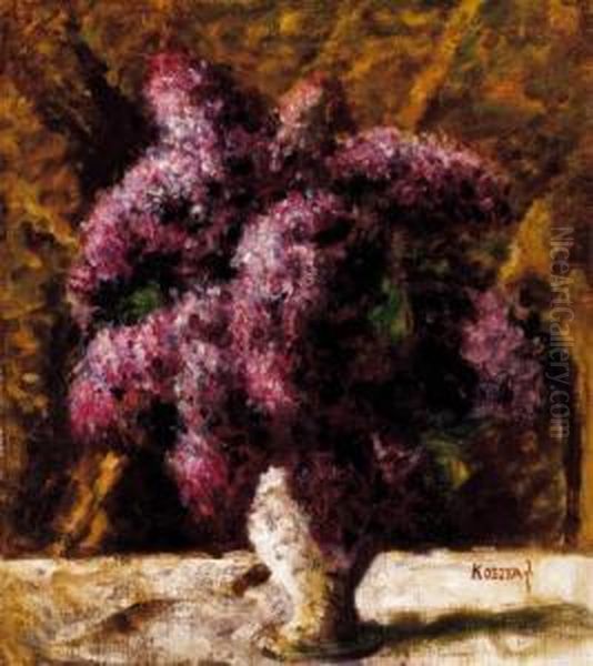 Purple Lilacs Oil Painting by Jozsef Koszta