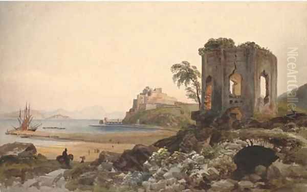 The Castel dell'Ovo on a promontory above the Bay of Naples Oil Painting by Harriet Cheney