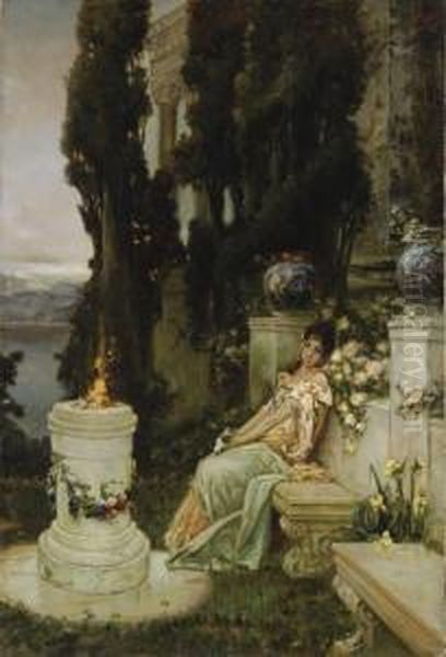 A Lady On A Marble Bench In Ancient Rome Oil Painting by Vasili Aleksandrovich Kotarbinskii