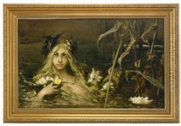 Water Nymph Oil Painting by Vasili Aleksandrovich Kotarbinskii