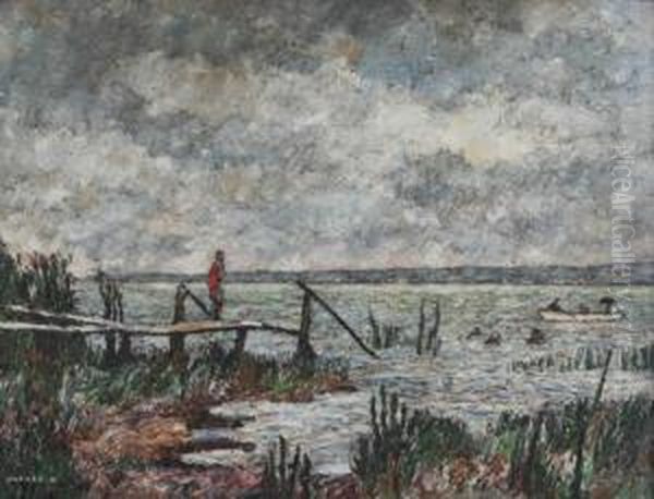 Lake Before A Storm Oil Painting by Karoly Kotasz