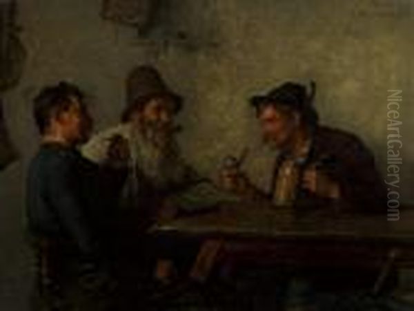 Drei Bauern Im Wirtshaus Oil Painting by G. Hugo Kotschenreiter