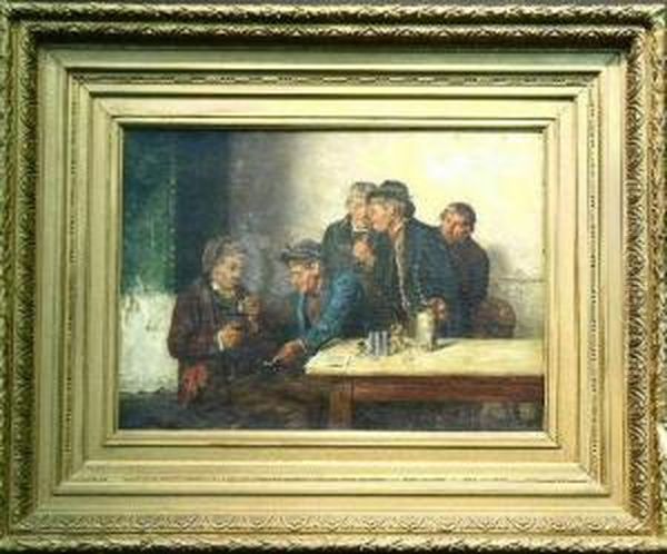 Men In A Tavern Oil Painting by G. Hugo Kotschenreiter