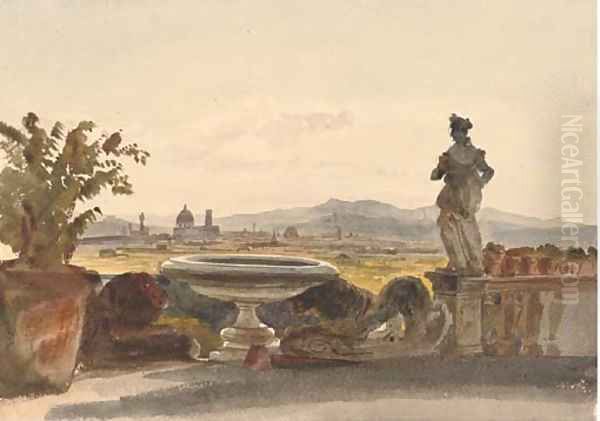 View of Florence from the terrace of Boccaccio's Villa Oil Painting by Harriet Cheney