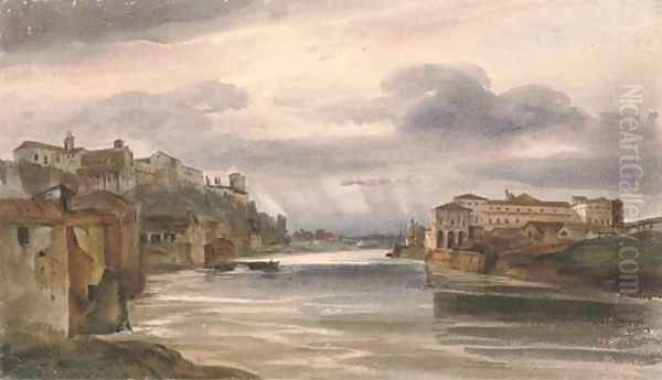 View of the Tiber from the Villa Bolognetti, Rome Oil Painting by Harriet Cheney