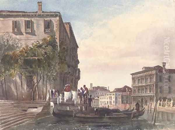 A traghetto at the steps of S. Stae, Venice Oil Painting by Harriet Cheney