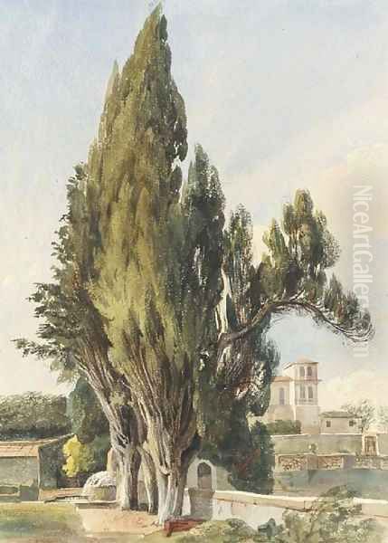 Cypresses at the Villa Albani Oil Painting by Harriet Cheney