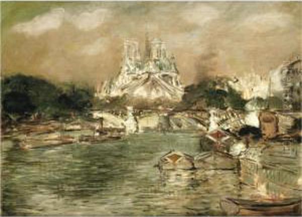 View Of Notre Dame Oil Painting by Constantin Kousnetzoff