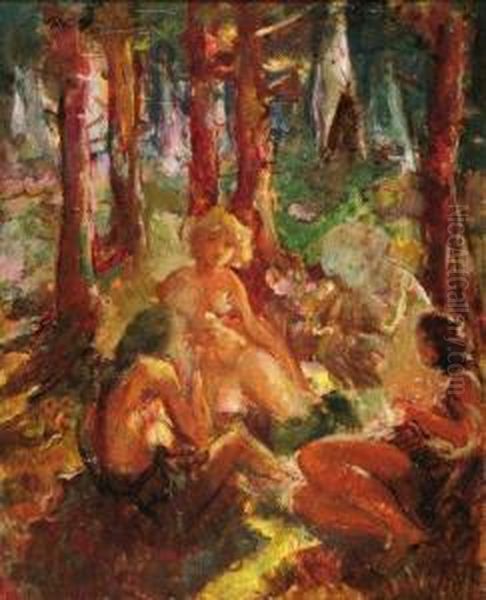 Repos Des Baigneuses En Foret Oil Painting by Constantin Kousnetzoff