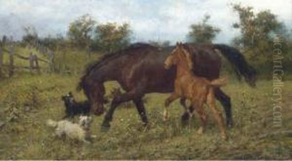 Frolicking In The Meadow Oil Painting by Pavel Osipovich Kovalevskii