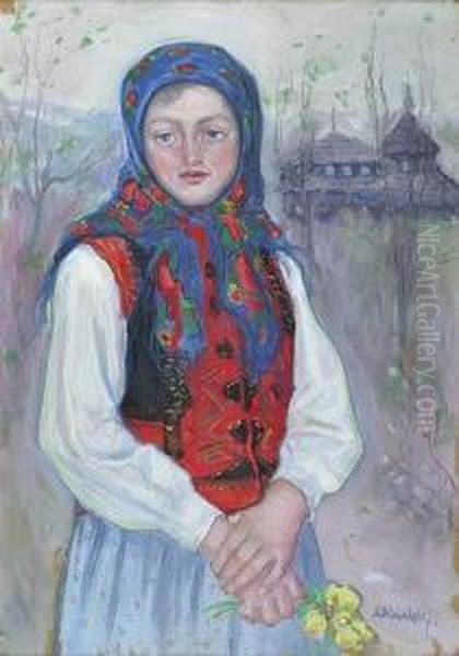 Dziewczyna W Stroju Ludowym Oil Painting by Leon Kowalski