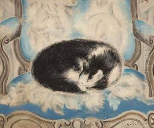 Cat Sleeping On An Armchair Oil Painting by Sei Koyanagui