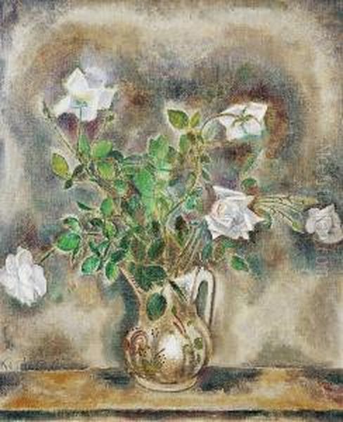 Vase De Fleurs Blanches Oil Painting by Sei Koyanagui