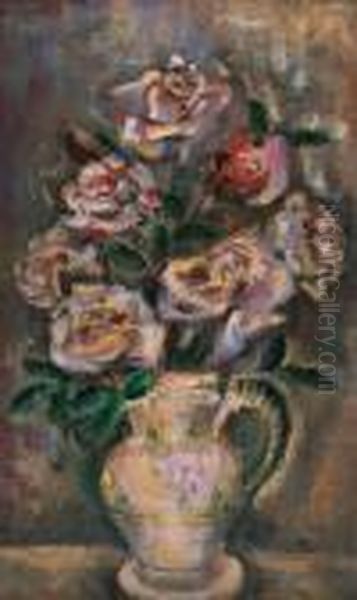 Bouquet De Roses Dans Un Vase Oil Painting by Sei Koyanagui