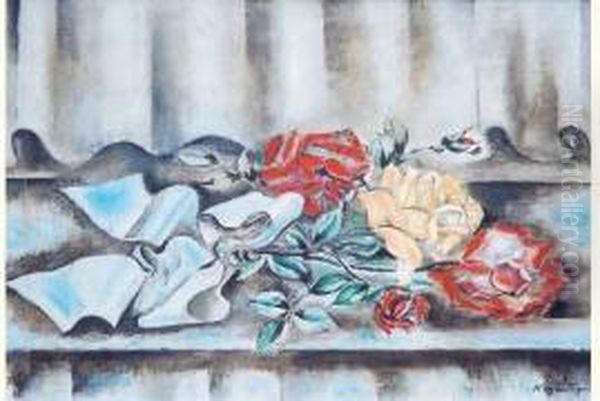 Nature Morte Aux Roses (1937) Oil Painting by Sei Koyanagui