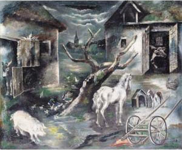 Farmyard Oil Painting by Sei Koyanagui