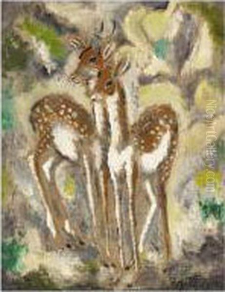 Deux Biches Oil Painting by Sei Koyanagui